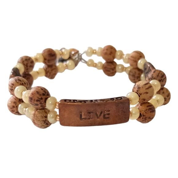 LIVE Beaded Bracelet Memory Wire Adjusts Bangle Cross Religious Inspirational - Picture 4 of 16